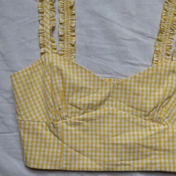 Zara Cropped Yellow White Gingham Tank Top Western Daisy Duke Boho Womens Small - Picture 6 of 12